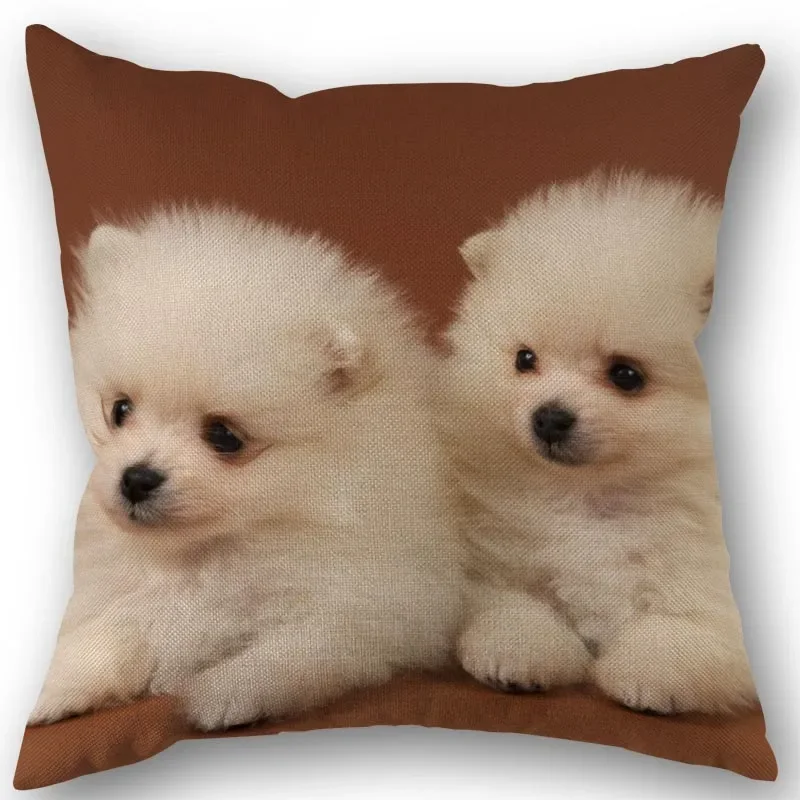 New Custom Pomeranian Dog Pillowcase Cotton Linen Fabric Square Zipper Pillowcase 45X45cm Wedding Decorative Pillow cover