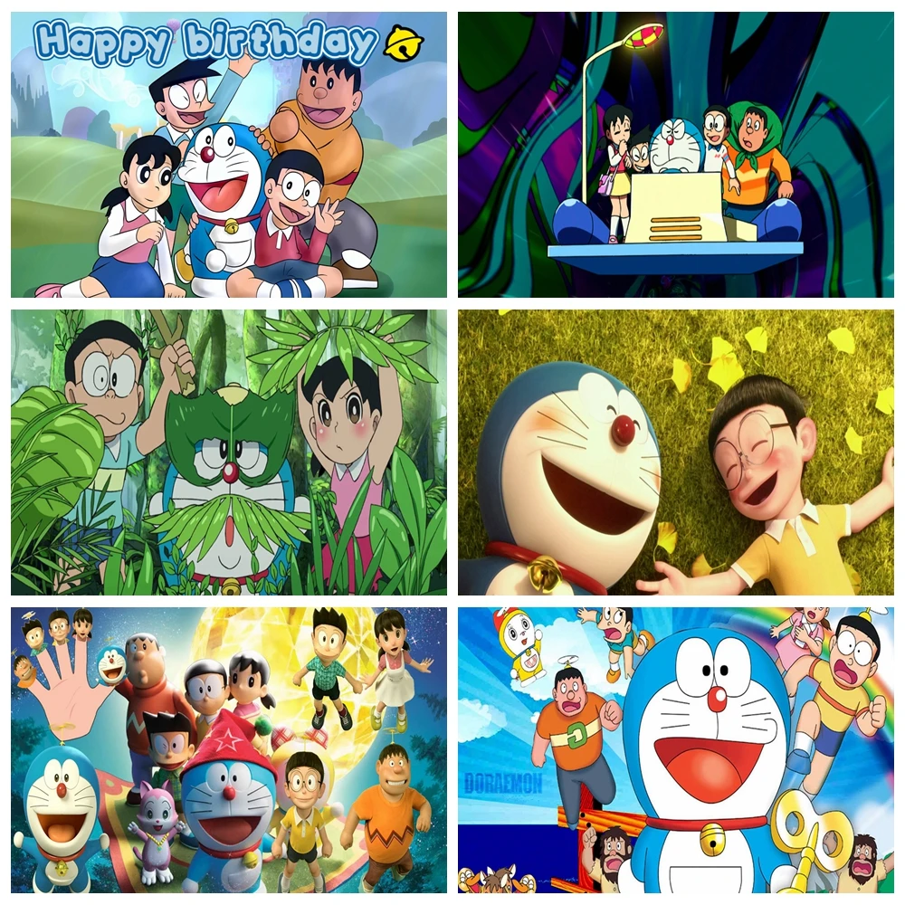 Fondo de Fiesta de Cumpleaños de Doraemon, Nobita, Gadget Pocket, Blue Cat, Bell, Anime, Cabina de Fotos Personalizada, Decoración para Baby Shower Infantil, Pancarta para Pastel