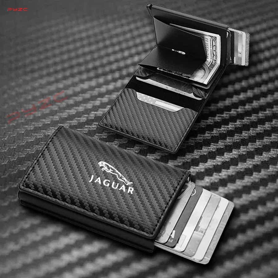 Carbon Fiber Card Holder Case Men Wallets Black PU Leather  Voor Jaguar R Xel Xfl E-PACE F-PACE I-PACE Auto Interior Accessories