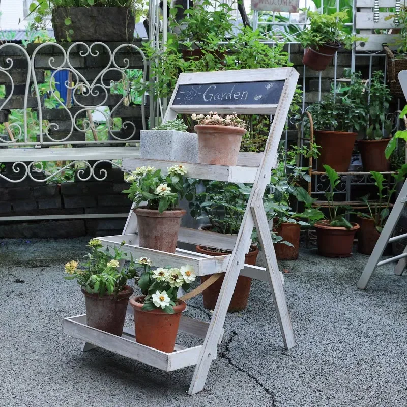 

wood floor-to-ceiling flower rack Balcony folding outdoor Multi-layer flower pot rack