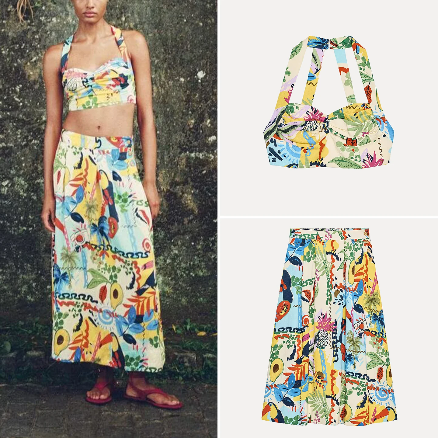 

Новинка осени 202, женский топ с принтом моины, юбка-миди, комплект из двух предметов, длина до пола, полиэфирное волокно, всесезонная одежда для взрослых