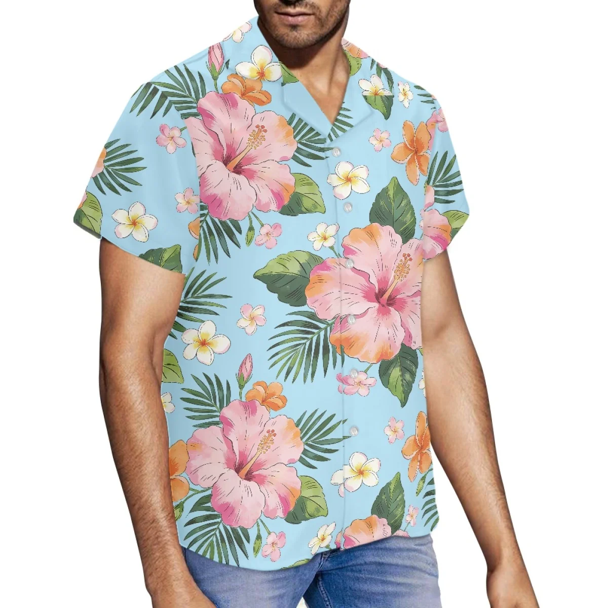 Men's Polynesian Tribal Floral Print Short Sleeve Shirt, White Samoan Style Design Button Down for Spring Summer
