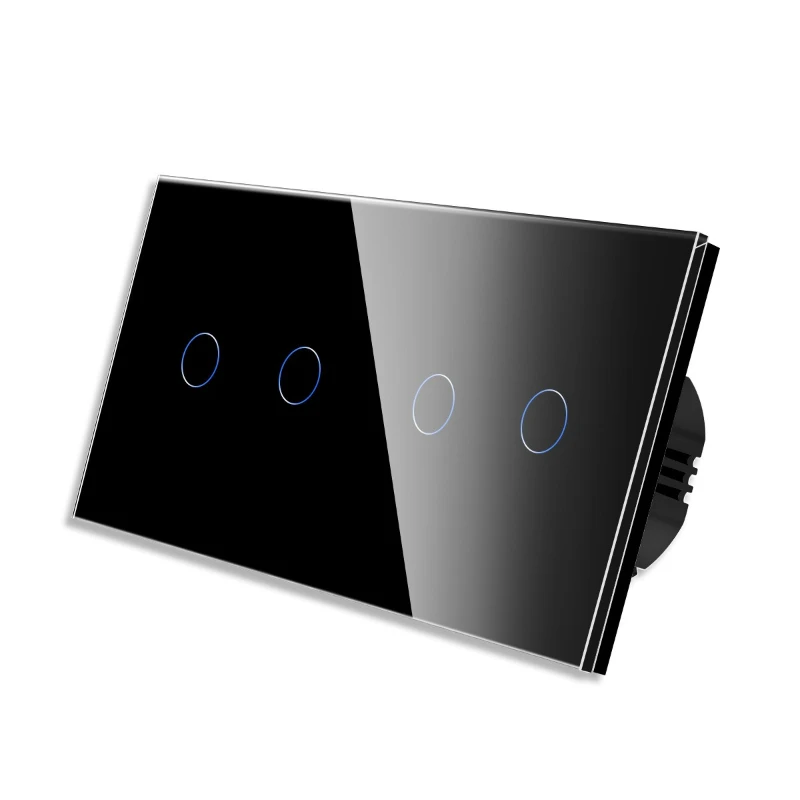 

Black 2G2G Touch WIFI Zero Fire Smart Switch Glass Flat German Switch with Grounding Russia