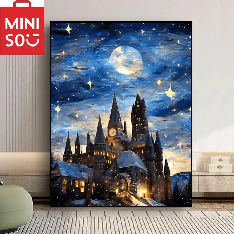 MINISO-pintura al óleo por números, Castillo Mágico de Harry Potter, dibujo de números DIY, imágenes en lienzo por números, decoración del hogar