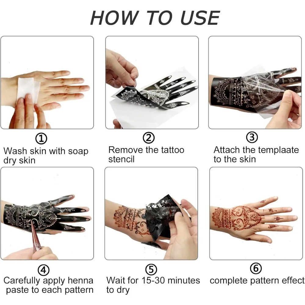 مجموعة قوالب وشم الأظافر، قالب وشم مؤقت لحناء الإصبع، ملصقات وشم عربية واقعية للنساء والفتيات