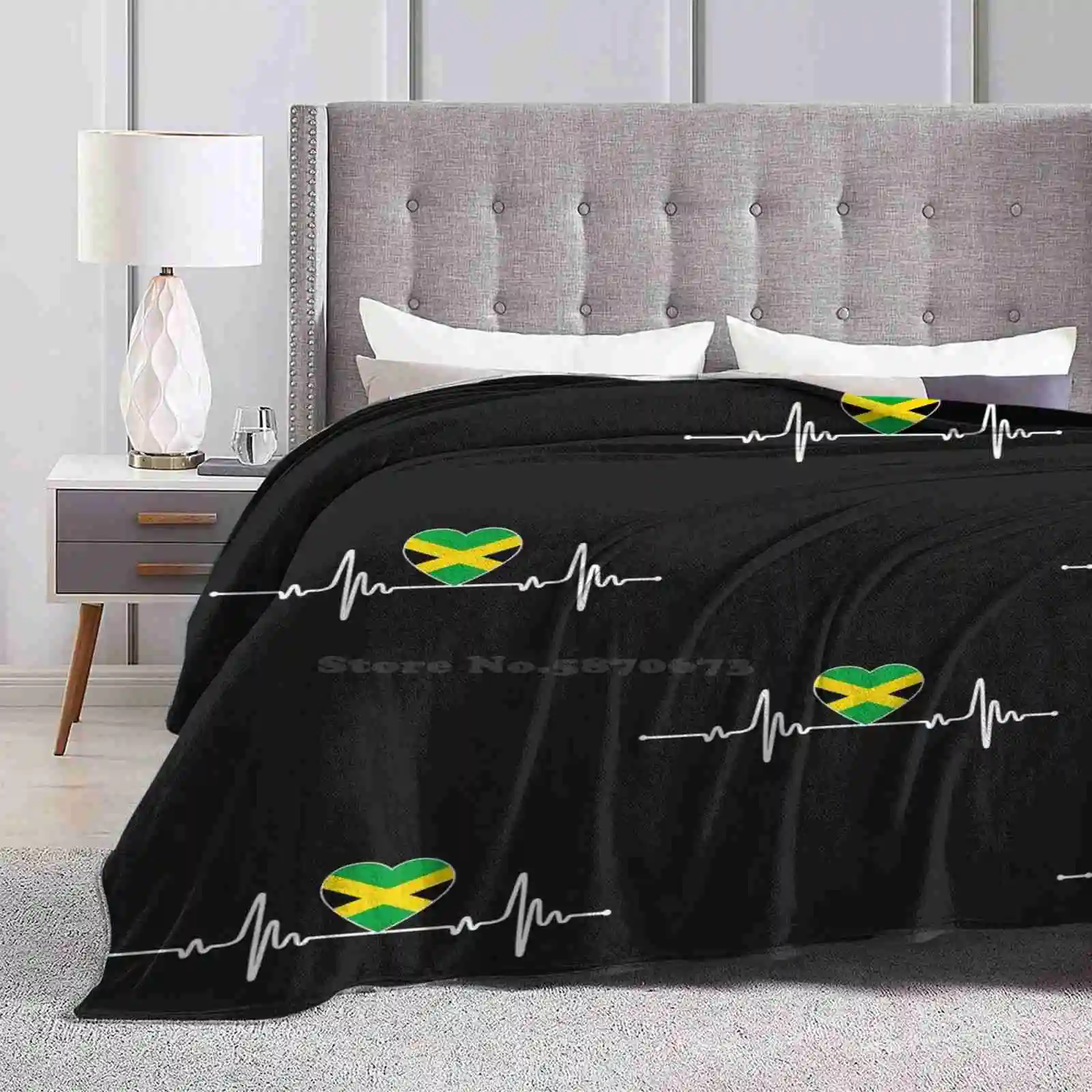 Womens Patriotic Jamaican Flag Top For Jamaican Pride-Jamaica Heartbeat I Love Jamaica Soft Warm Light Thin Blanket Jamaica