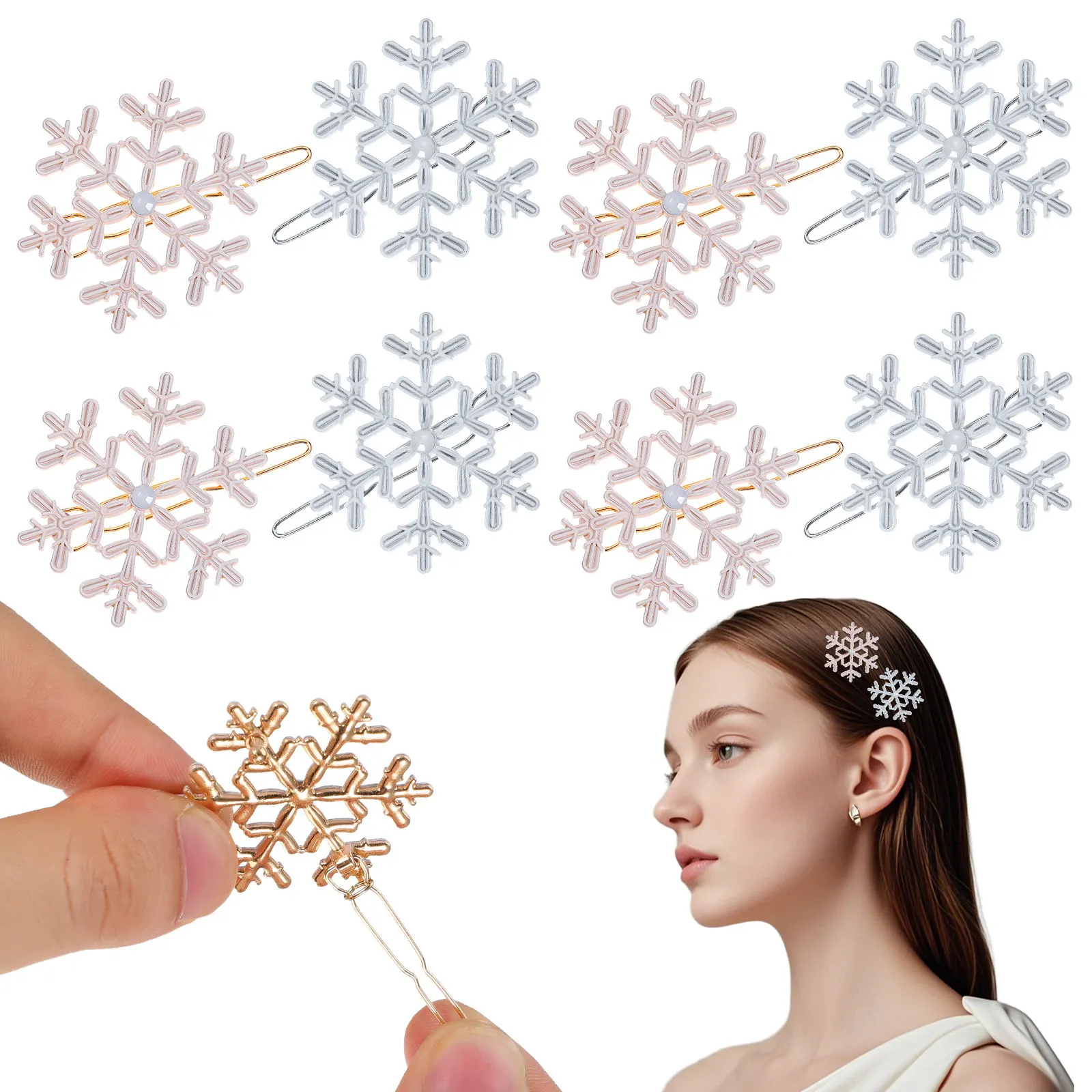 

Набор из 8 милых заколок для волос в форме снежинок, из сплава, для женщин и девочек, рождественские аксессуары для вечеринок, блестящие заколки для повседневного использования и косплея