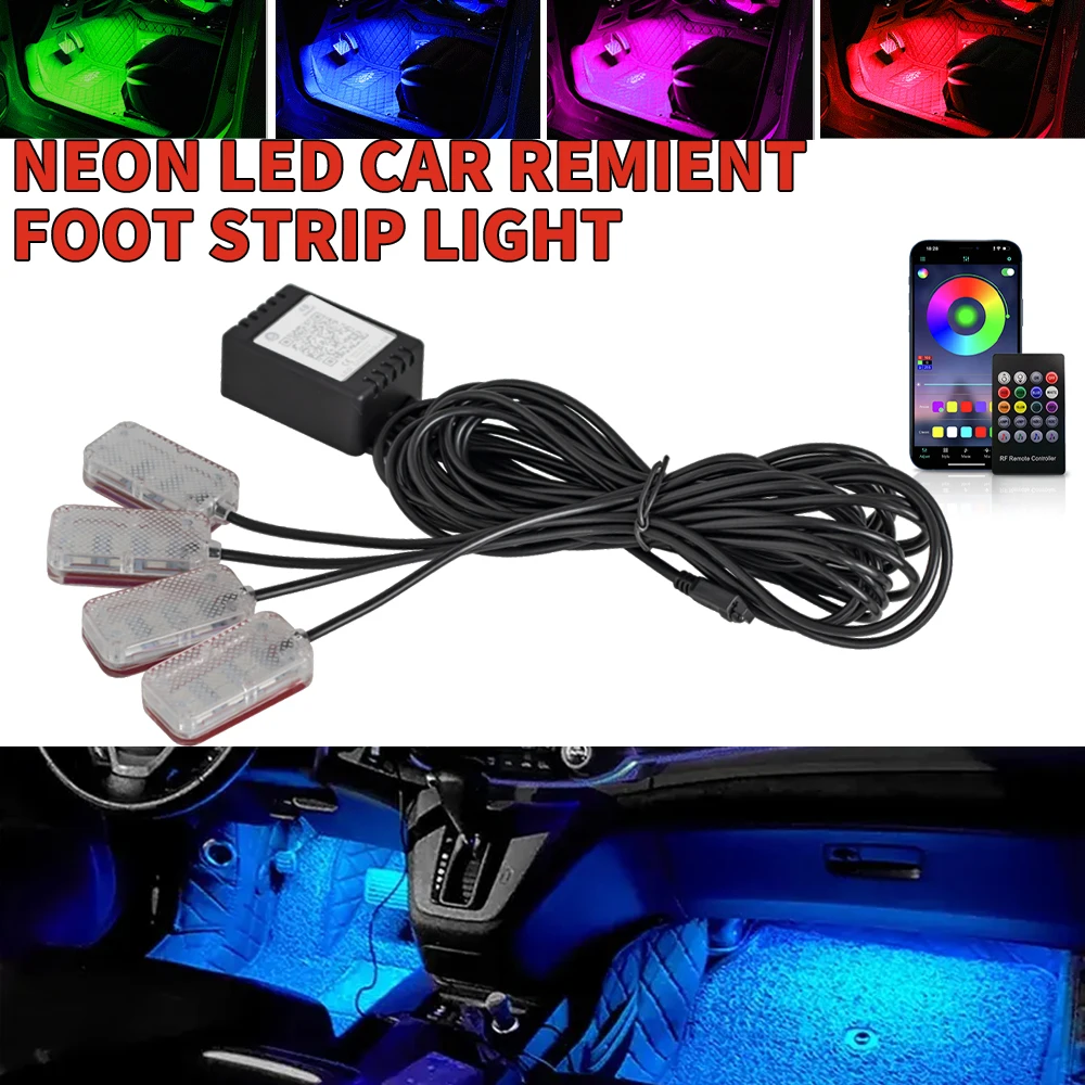 Led Ambient Interior Car Lights App Control - Car LED Footwell Light 4PCS RGB