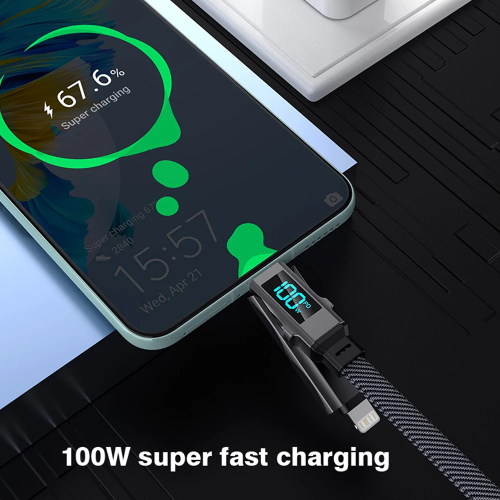 PD 100W USB Type C 4 in 1 Data Cable Fast Charging for iPhone 15 14 13 Samsung Xiaomi Redmi OPPO Fast Transfer Cable