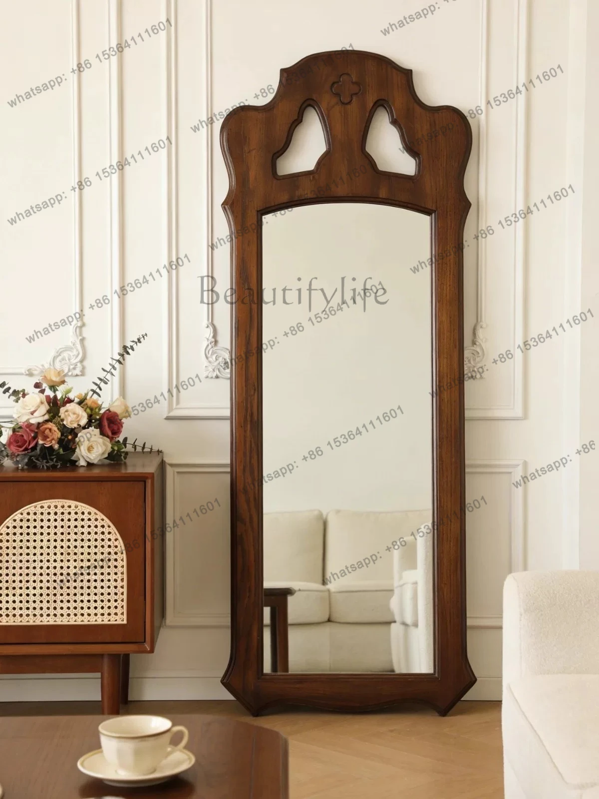 French medieval retro floor-to-ceiling full-length mirror American home wall-mounted full-length mirror