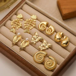 HECHENG, Summer New Ocean Series Brass Gold-plated Shiny Simple Selicate Unisex Earrings Couple Stud  Earrings Party Gifts