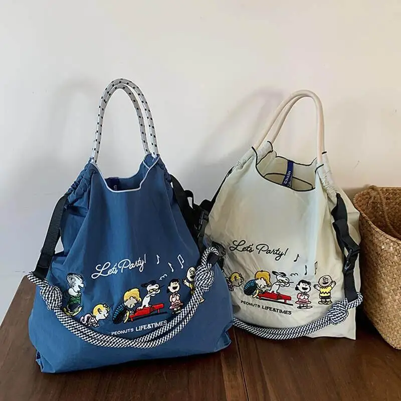 Snoopy Commuting Shopping Bag Cartoon Kawaii Japanese New Snoopy Embroidered Shopping Bag Bag Nylon Shoulder Crossbody Bag