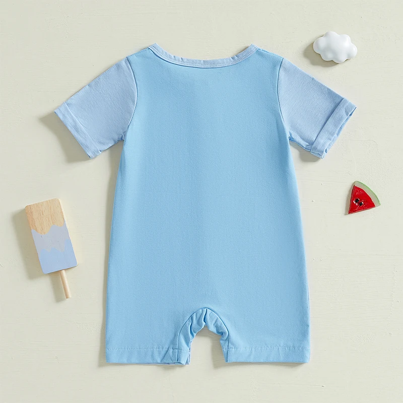 Macacão para bebês de 0 a 18 meses, meninos e meninas, patchwork, gola redonda, manga curta, roupas de verão para crianças pequenas