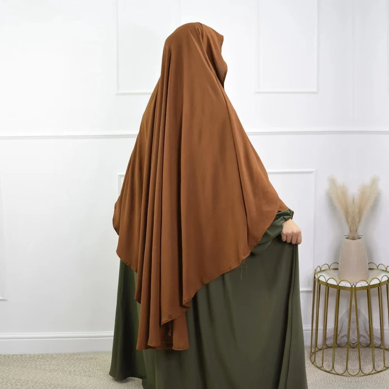 2025 New Long Cape Khimar with Niqab Wrap Jazz Crepe Turkey Femme Islamic Muslim Wrinkle Women Ramadan Tie Back Prayer Hijab