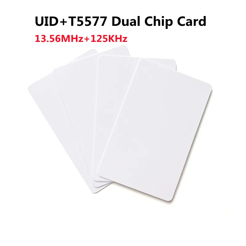 5pcs UID T5577 듀얼 칩 스마트 카드 IC ID 재기록 복제 키 125khz 복사기 복사 배지 13.56mhz 복사기 변경 가능한 NFC 토큰