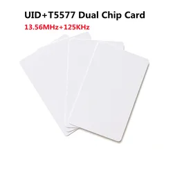 5pcs UID T5577 듀얼 칩 스마트 카드 IC ID 재기록 복제 키 125khz 복사기 복사 배지 13.56mhz 복사기 변경 가능한 NFC 토큰