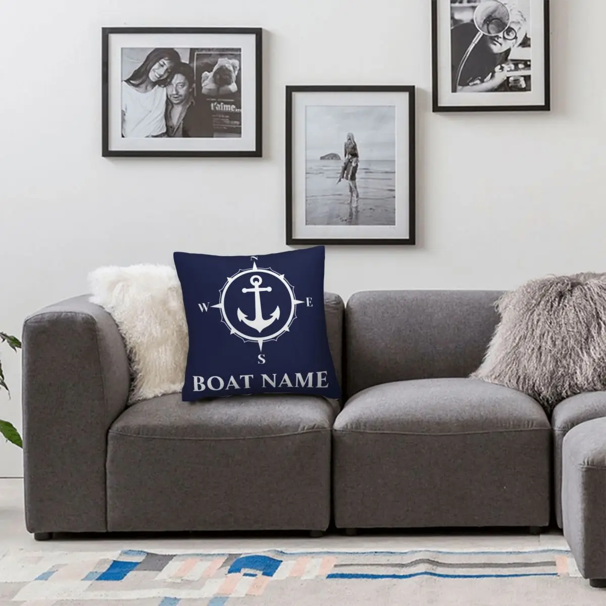 Your Boat Name Compass Anchor Blue Lumbar Pillowcase Soft Cushion Cover Decorative Custom Pillow Case Cover Sofa Square 40*40cm