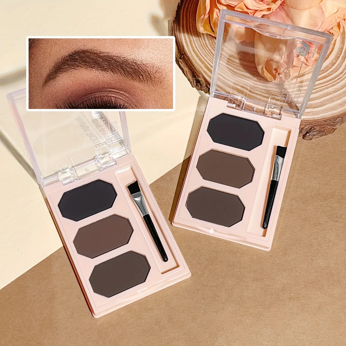Cepillo de bandeja de polvo de cejas de 3 colores, cejas salvajes tridimensionales naturales, impermeable, antimanchas, adecuado para uso diario