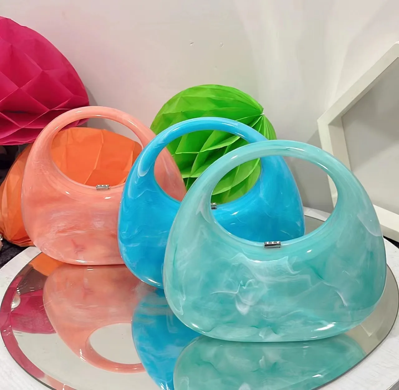 

Carteras Para Mujer New Trendy High Quality Retro Hand Bags Acrylic Purse Ice Cracked Marble Clutch Bags for Evening Party 2024