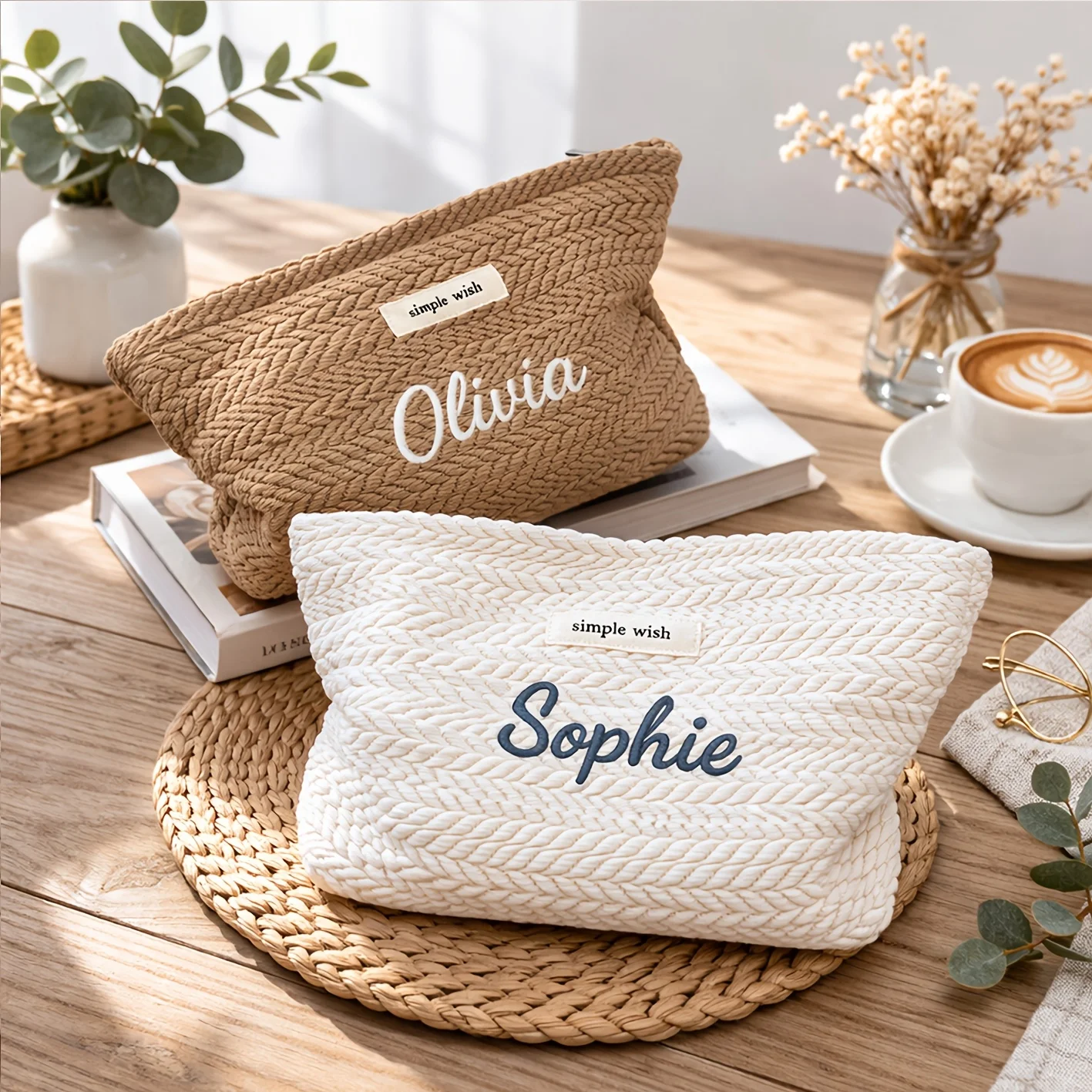 Personalisierte gewebte Kosmetiktasche mit Namen, leichte, tragbare Kulturtasche für den Alltag und Reisen, praktisches Geschenk für verschiedene Anlässe