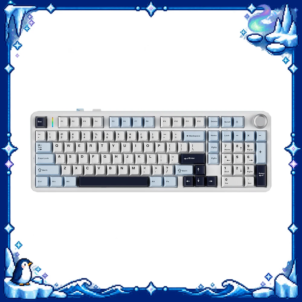 AULA F99 Pro Wireless Mechanical Keyboard Tri Mode Bluetooth USB RGB Hot Swap Gasket Rotary Knob 8000mAh Mist Blue for PC Gaming
