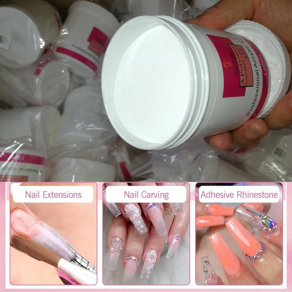 4.23oz Acrylic Powder - 3 Colors Polymer Acrylic Nail Powder For Acrylic Nail Art Extension Carving Dipping (White/Pink/Clear)