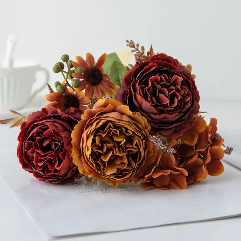 

DIY Silk Artificial Flowers 5 Heads Bridal Bouquets Simulated Persian Peony Fake Flowers Garden Festival Wedding