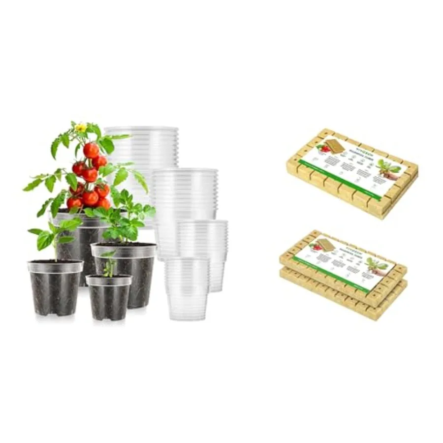 

40 Packs 3/4/5/6 Inch Clear Nursery Pots with 1.6", 28 Plugs and 1", 2 Sheets 100 Plugs Rockwool Cubes for Hydroponics, Cutting
