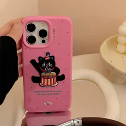 Korean Style Cartoon Embroidery Black Cat Phone Case for IPhone17 16 15 14 12 13 11 Pro ProMax Plus X XR Shockproof Phone Cover