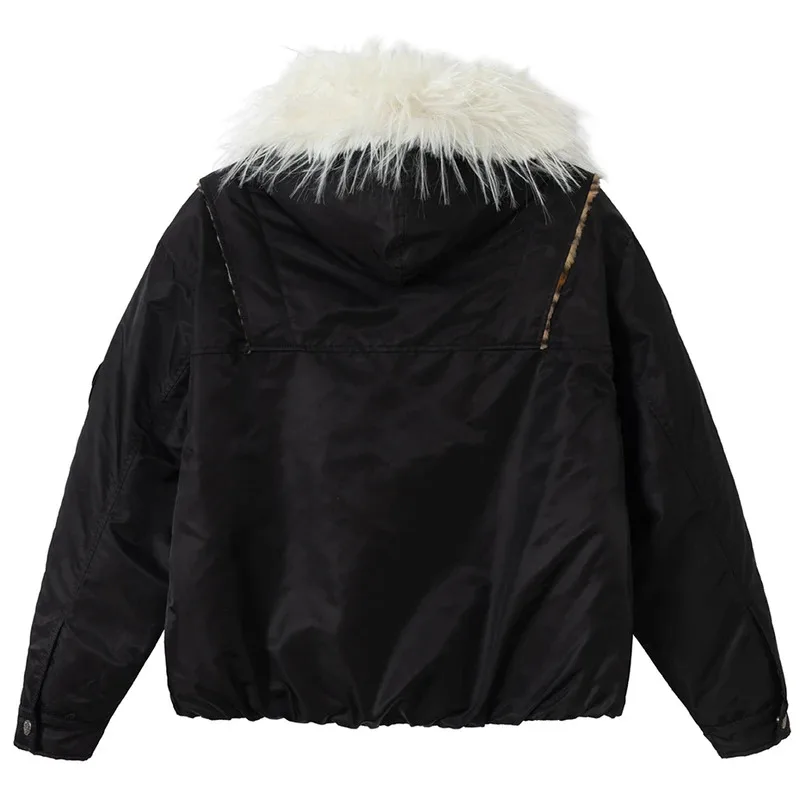 جواكت شتوية الرجال رشاقته الدافئة سترات معاطف الفراء طوق مبطن السترات ليوبارد المرقعة جاكت مزود بغطاء للرأس أبلى للرجل