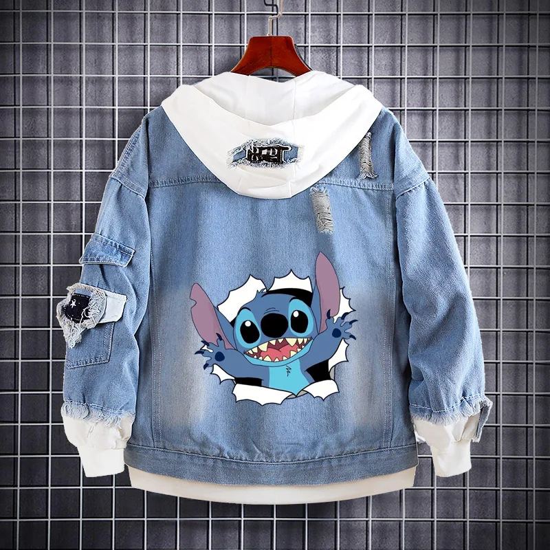 Disney Lilo En Stitch Denim Jack Lente Herfst Cartoon Sweatshirts Kids Capuchon Jassen Mode Volwassen Casual Streetwear Kleding