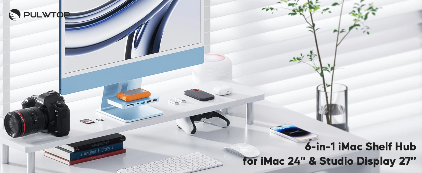 PULWTOP USB-C-Hub für iMac mit USB-A/C 10 Gbit/s, USB-A 2.0, SD-/TF-Kartenleser für iMac 24 Zoll M1/M3/M4 & Studio Display 2 – Detail 1
