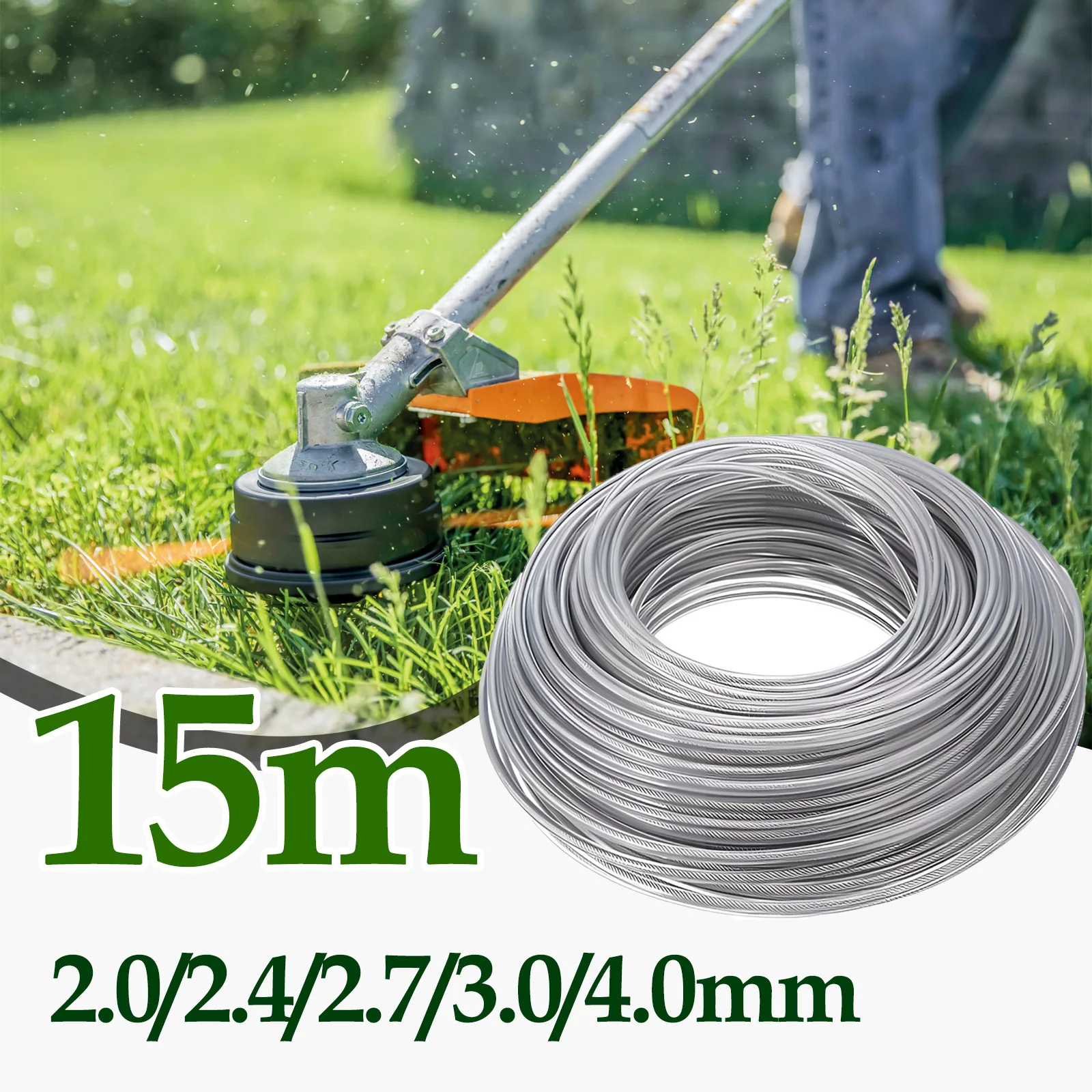 5/10/15M*2.0/2.4/2.7/3.0/4.0MM Steel Brush Cutter Rope Wire Grass Trimmer Line for Outdoor Power Equipment