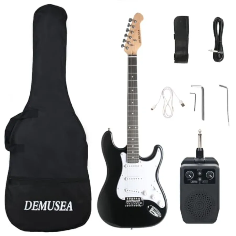 

Full Size Electric Guitar Kits for Beginner Practice Outside: Maple Neck Solid Body with SSS Pickups, Fixed Bridge, 5-Way Toggl
