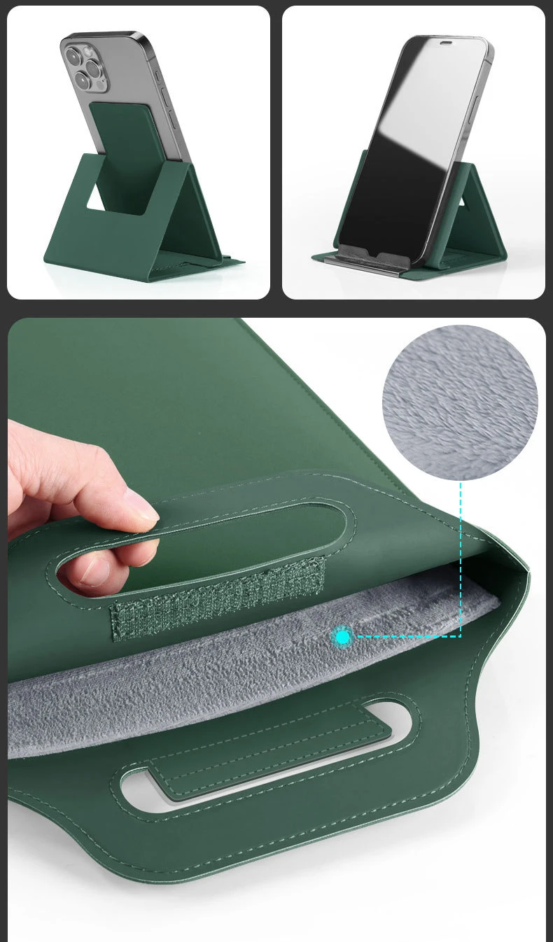 Laptop Holder Case for MacBook Pro Air 16 15.4 13.3 12 11 Bag PU Leather Sleeve Detachable Notebook Cover with Phone Holder