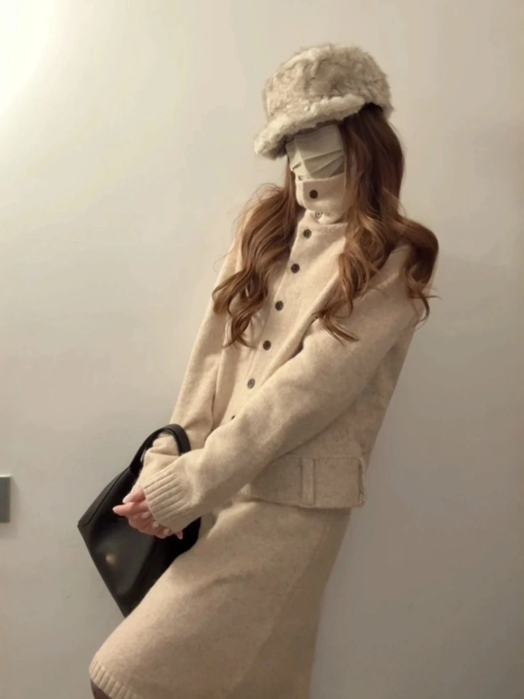 

Retro High-End Sweater Skirt Set Ele Clete Outfit Spring 2026 Comfortable Long Sve round Ne Cotton Blend Faion