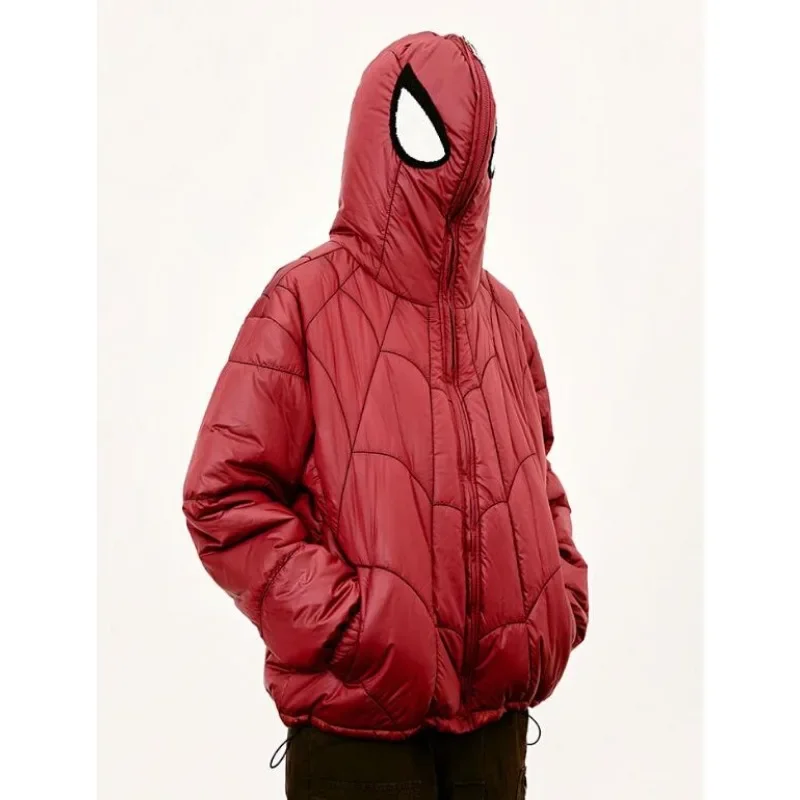 Winter High Street Hooded Parkas Men Spider Embroidery Padded Jackets Vintage Gothic Full Zip Up Oversize Bubble Coats Couple