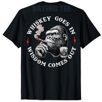 Whiskey Goes in Wisdom Comes Out Funny Monkey T-Shirt Drinking Lover Humorous Sarcastic Saying Tee Men's Fashion Y2k Vintage Top
