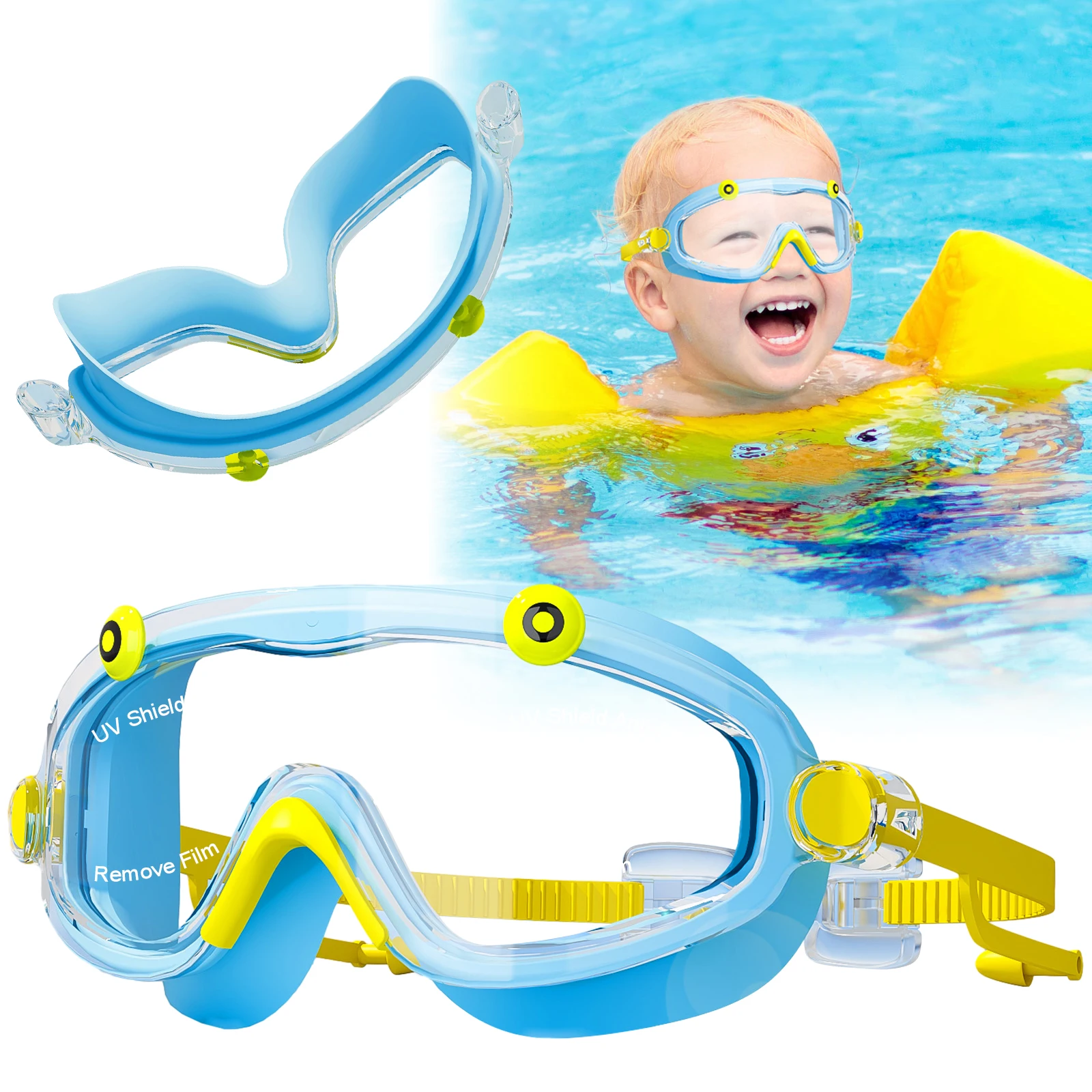 Kids Swim Goggles Boys Girls Anti Fog No Leak Big Frame HD View Adjustable Straps Silicone Snorkeling Earplugs Swimming Mask view 4
