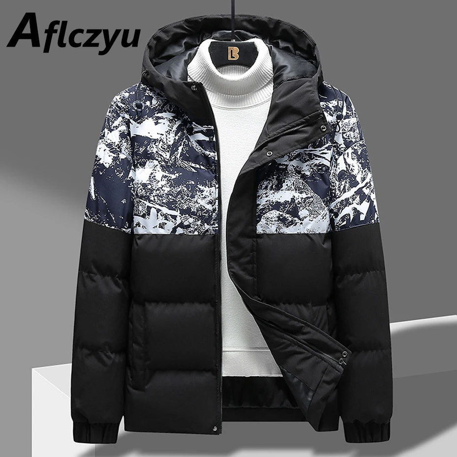 Winter Padded Jacket Men Hooded Parkas Fashion Casual Patchwork Jacket Coat Male Parkas