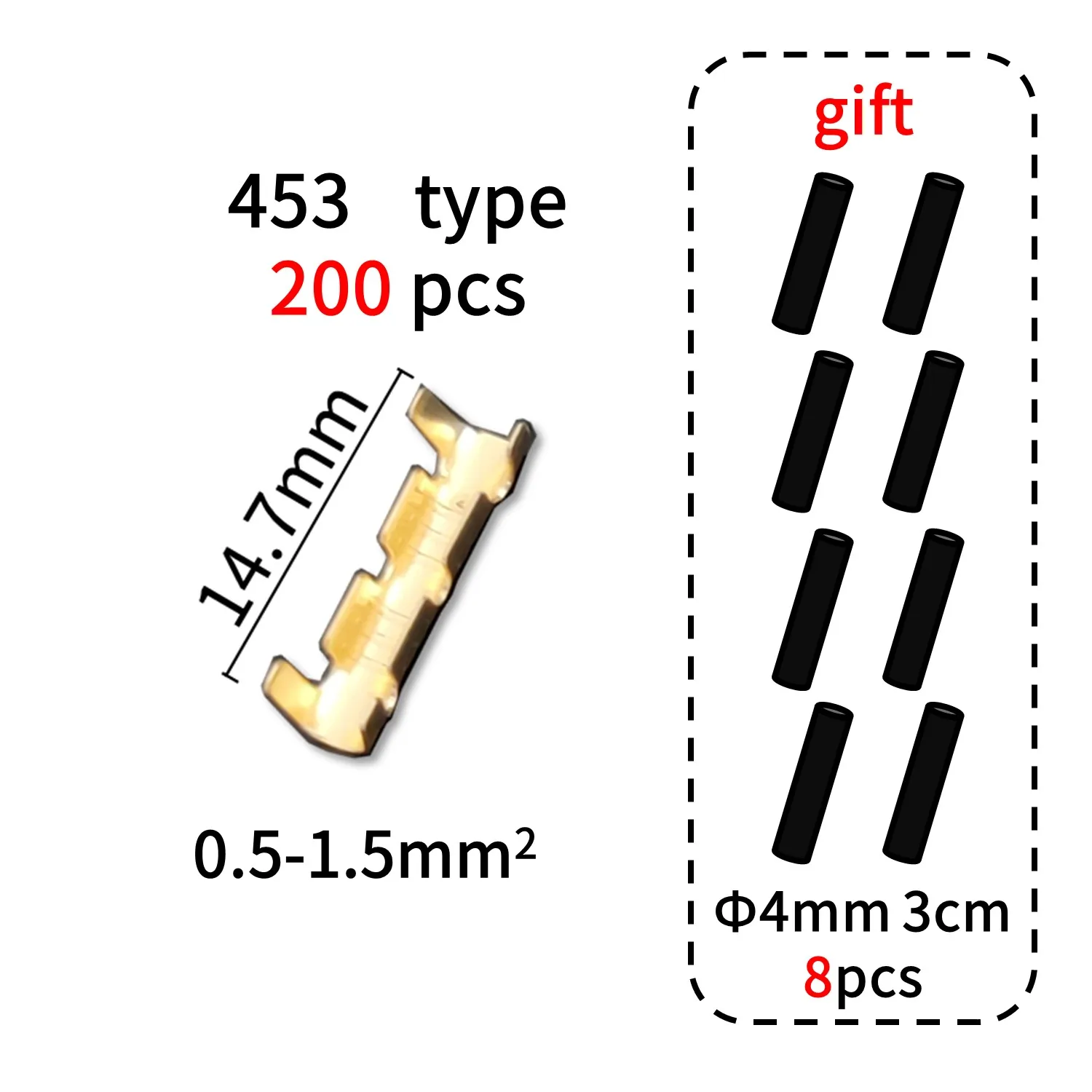 200 Stück 453u Typ 0,5–1,5 mm2 Anschlussstecker, Dual-Interface-Terminal, elektronisch, hochpräzises Messing
