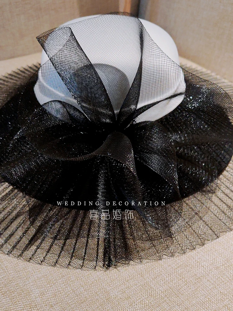 Black White Satin Wedding Hat Deep Dome Flower Fedoras Headwear Elegant Ladies Banquet Fancy Show Party Fedora Hat Headdress