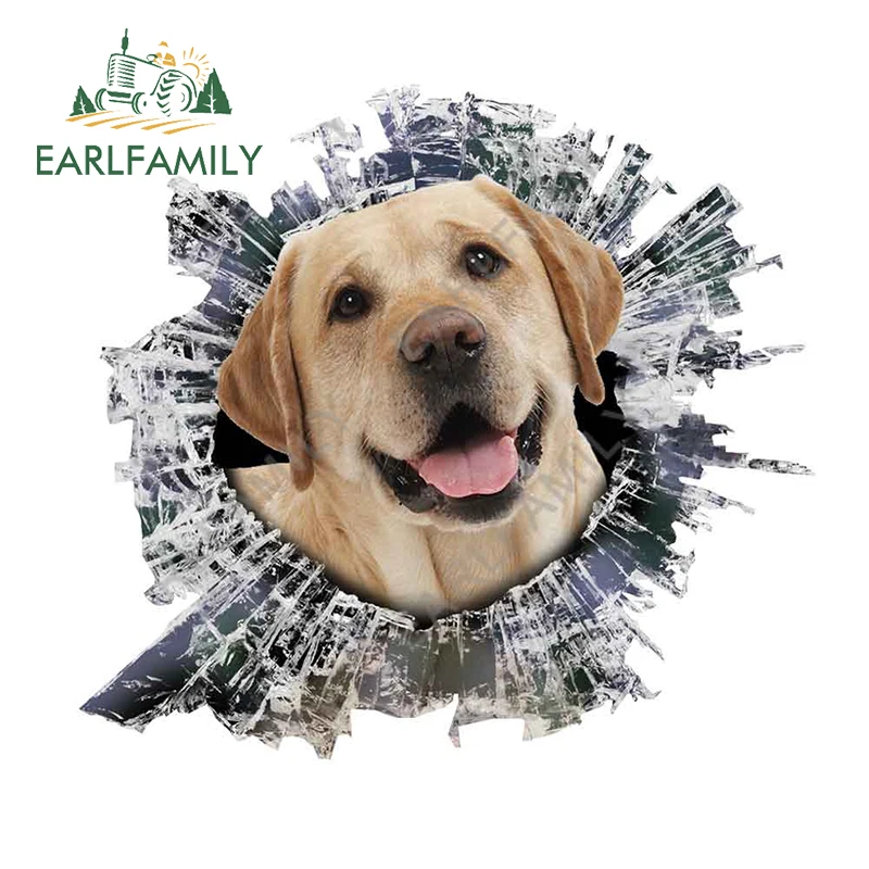 EARLFAMILY 3D zwierząt Labrador Retriever tłuczone szkło naklejka samochodowa winylu lojalny pies naklejki samochodowe tylne szyby Crack naklejki