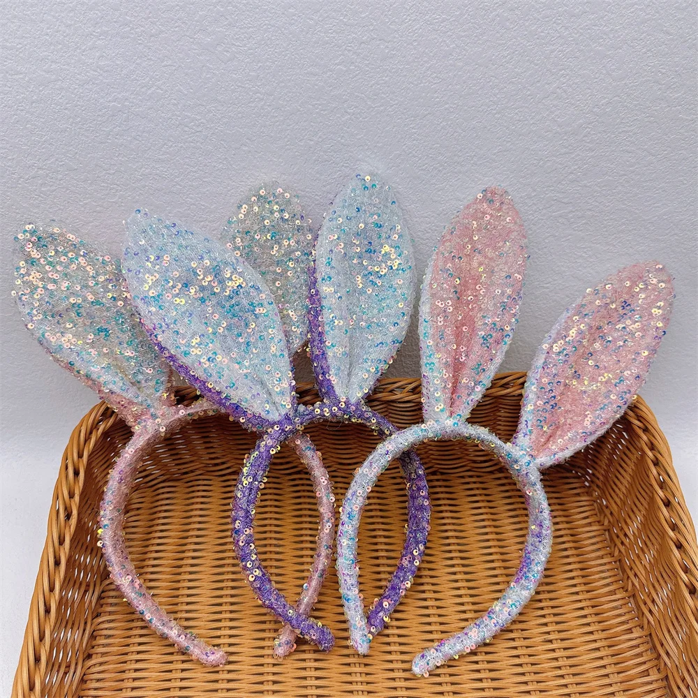 Easter Bunny Headband Cute Cartoon Glitter Bunny Ears Hairband Easter Decoration Costume Party Favor Headwear for Kids Wholesale