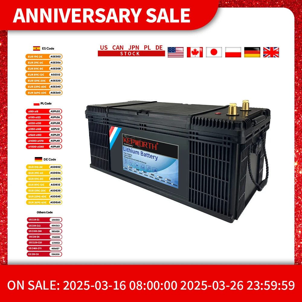 12V 200Ah LiFePO4 Deep Cycle Battery Built-in BMS 6000+ Cycles 2560WH Perfect for RV Solar Marine Overland Off-Grid Application