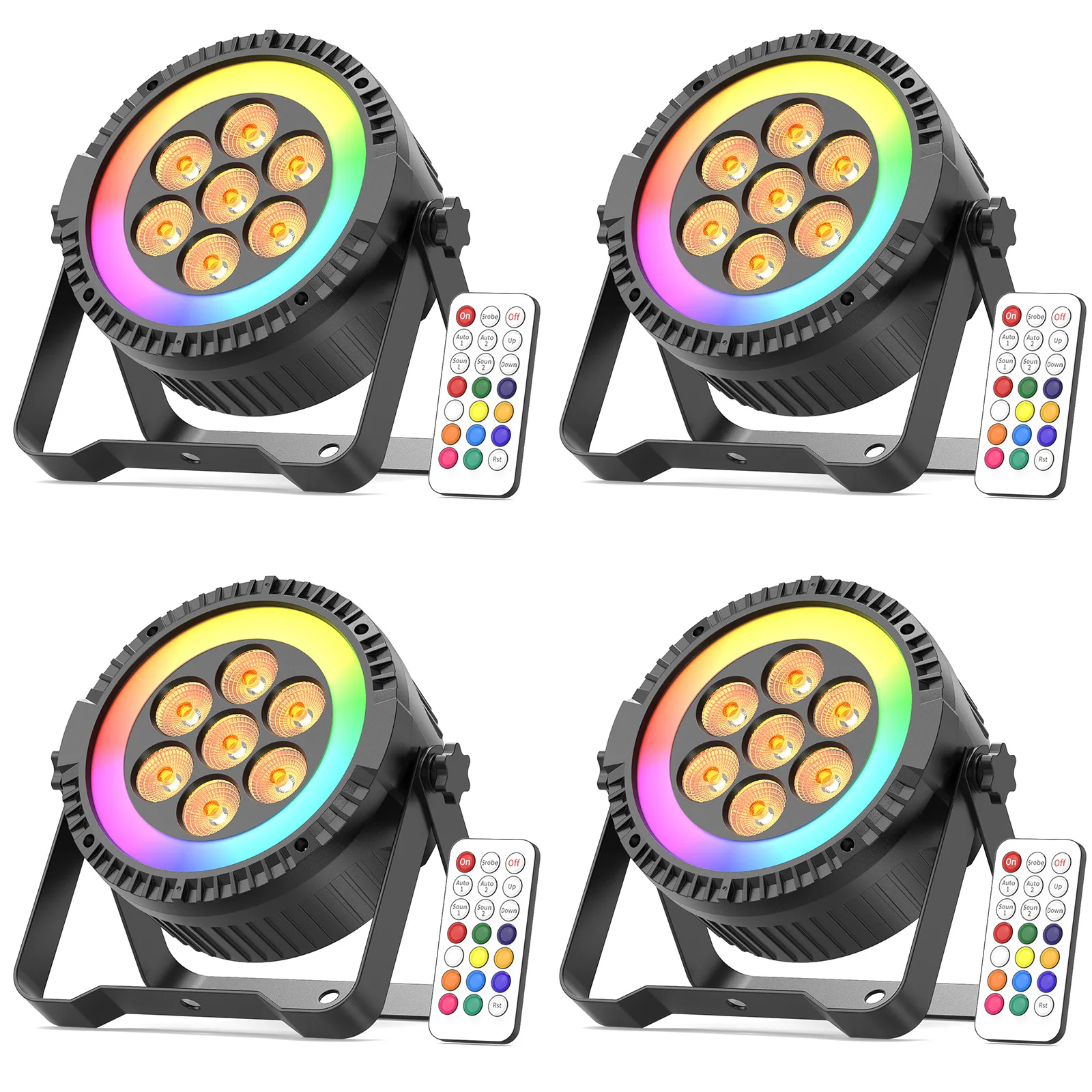 

U'King 4 шт. 7 светодиодов RGBW Par Light с 48 SMD RGB кольцевой полосой DMX512 DJ Lighting Effect для дискотеки, вечеринки, свадьбы, сценического освещения