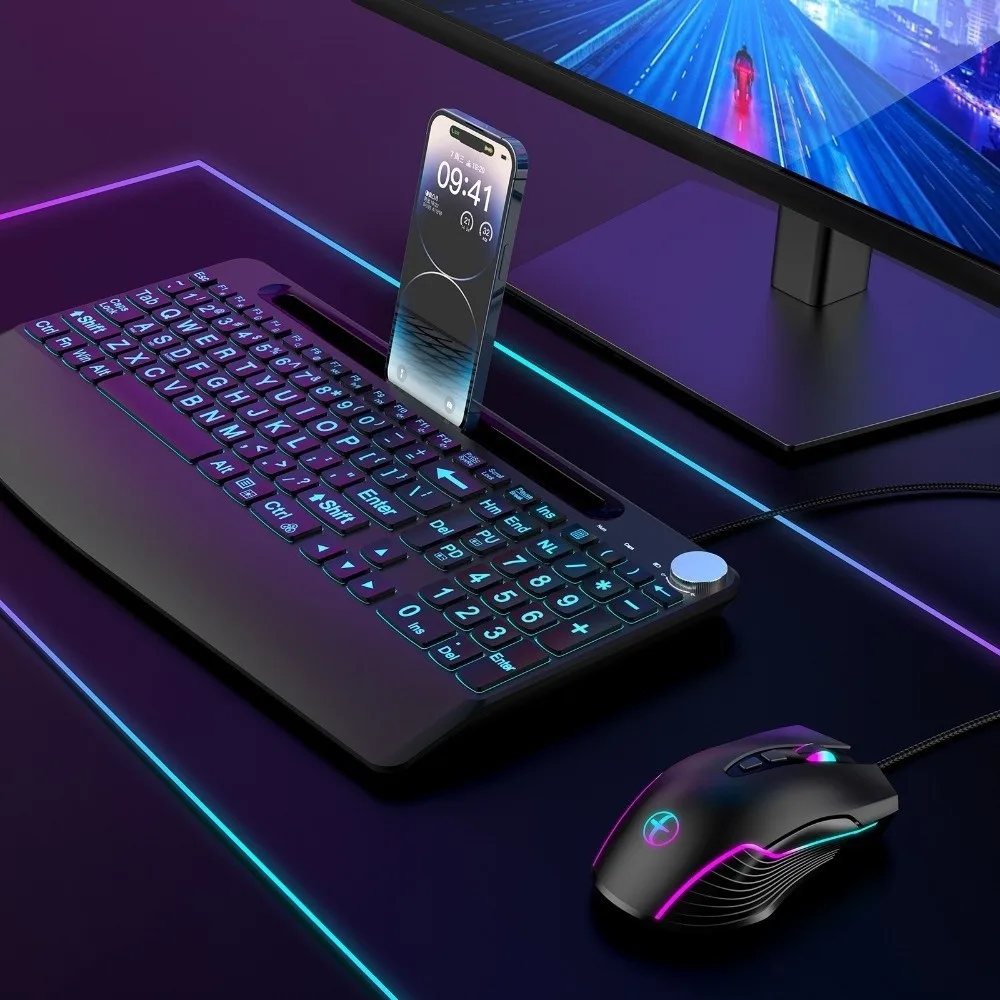USB/Type-C 2.4G Wireless Mouse LED Backlit Jiggler Mode Wired Mouse 7 Buttons Rechargeable Optical Wireless Mouse PC Laptop
