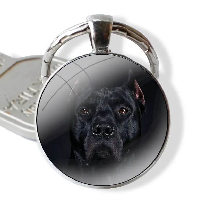 Fashion Creative Design Cartoon Keychain Handmade Glass Cabochon Key Ring Holder Pendant Key Chains Italian dogs Cane Corso