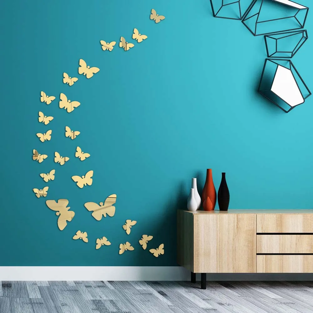 

Wall Stickers Butterfly Crystal Mirror 3D Living Room Background Beautification Decoration Waterproof Self Adhesive Simplicity