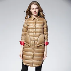 2022 Women Single-breasted Down Coat Autumn Winter Ultra Light White Duck Down Jacket Parka Female Midi Long Puffer Outerwears